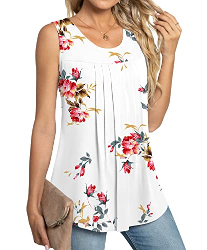 Netsmile Women's Summer Casual Sleeveless Chiffon Tank Top Loose Pleated Shirt Blouse, M, Rose White #TOP1