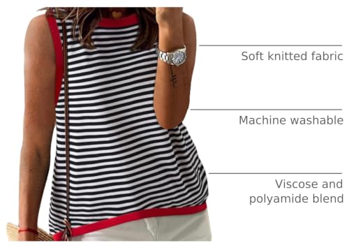 Image of Dokotoo Womens Summer Tops 2026 Casual Striped Color Block High Neck Tank Top Loose Knit High Low Sleeveless Shirts Blouses
