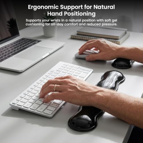Image of Mouse & Keyboard Wrist Rest Pad Set of 2 Black Silicone Gel Hand Rest Non-Slip Footpad 14 inch Ergonomic Design Wrist Support for Office Computer Laptop Mac Typing Pain Relief Desk Gaming Accessory