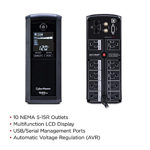 Cyberpower Cp1350Avrlcd Intelligent Lcd Ups System, 1350Va/815W, 10 Outlets, Avr, Mini-Tower #TOP5