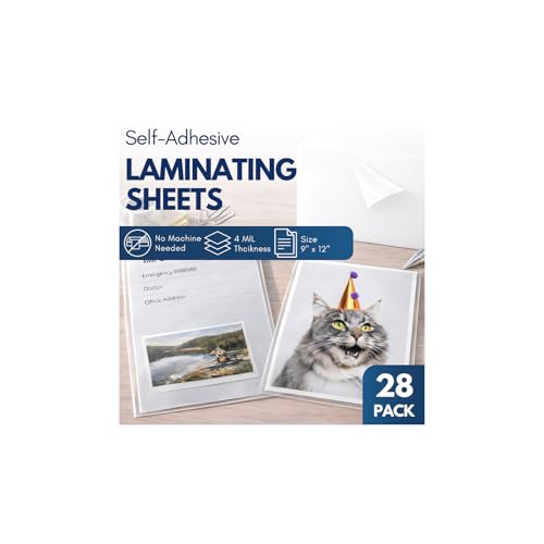 Self Adhesive Laminating Sheets 28 Pack, 9x12'', No Heat Laminating Sheets