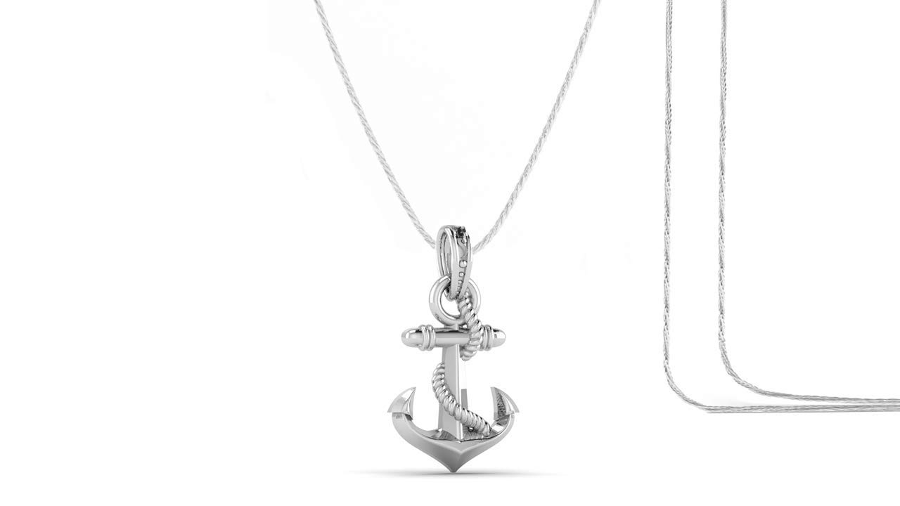 Akshat SapphireSterling Silver (92.5% purity) Ship Anchor Chain Pendant (Pendant with Chain) for Men & Women Pure Silver Fashionable Ship Anchor Chain Locket for Good Health