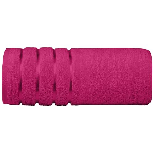 Image of Elegant Comfort 100% Turkish Cotton 4 Lines Viscose Stripe Jumbo Bath Towel - Hotel Spa Quality Extra Large 35 x 70 Inch Bath Towel Ultra Soft, Super Absorbent Quick Dry Large Bath Towel, Hot Pink