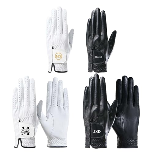 ELULAE Personalisierte Golfhandschuhe, individuelle Golfhandschuhe aus Leder mit Namen, linker Handschuh für den rechtshändigen Golfer, für Golftouren...