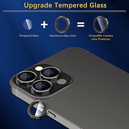 Image of Compatible for iPhone 13 Pro /iPhone 13 Pro Max Camera Lens Protector Bling, 9H Tempered Glass Camera Cover Screen Protector Metal Ring Decoration Accessories Black