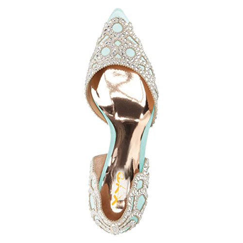Image of XYD Women's Pumps, Elegant Pointed Toe, D'Orsay Kitten Low Heels, Rhinestone Studs, Slip-On Satin Shoes for Wedding
