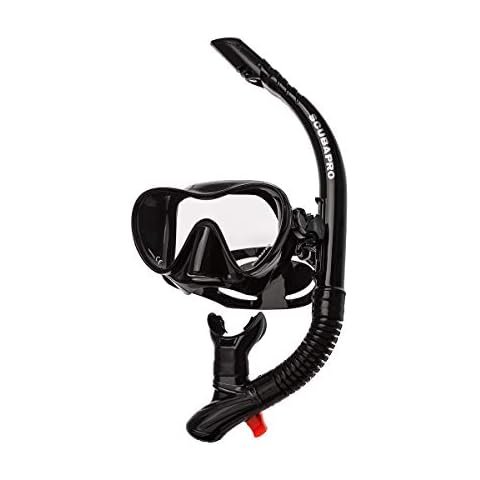 SCUBAPRO Trinidad Adult Scuba Mask and Snorkel Set with Frameless Single Lens, Snorkel Splashguard Top, and Purge Valve, Includes Whistle, Black Cover