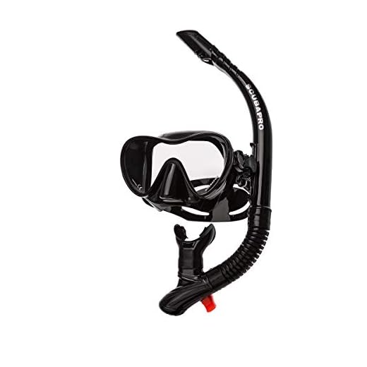 SCUBAPRO Trinidad Adult Scuba Mask and Snorkel Set with Frameless Single Lens, Snorkel Splashguard Top, and Purge Valve, Includes Whistle, Black