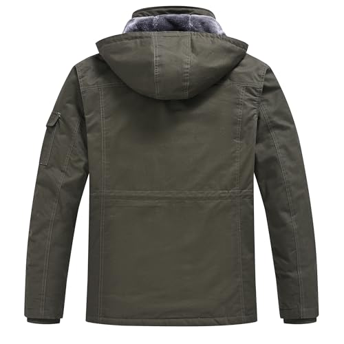 Image of Rapoo Men's Winter Jacket Cotton Work Military Jackets Fleece Lined Thick Warm Cargo Coats with Hooded