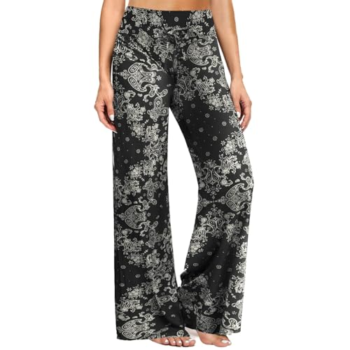 Image of ZOOSIXX Soft Black Pajama Pants for Women, Wide Leg Pants Woman Flowy Comfy Casual Lounge Yoga Capri Pants 22 inch / 30 inch