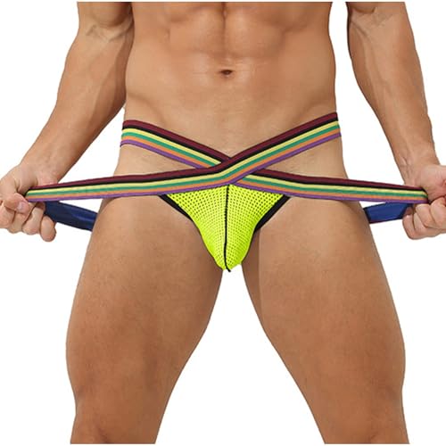 Ctreela Mens Rainbow Pride Micro Underwear Mesh Breathable Jockstrap Elastic Workout Supporter Thong Sexy Male Underwear