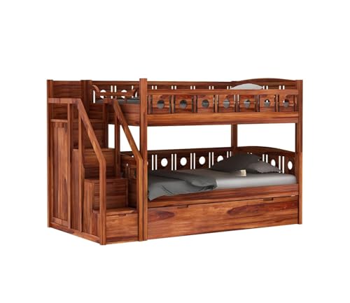 Image of Custom Decor Sheesham Wood Bunk Bed | Wooden Double Bed Bed Furniture for Bedroom | Living Room | Home (BunnyBed-N)