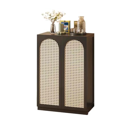LICONG-2020 Gabinete de vajilla Aparador de Cocina Estilo Retro for salón, almacenaje, ratán, con Doble Puerta(Negro)