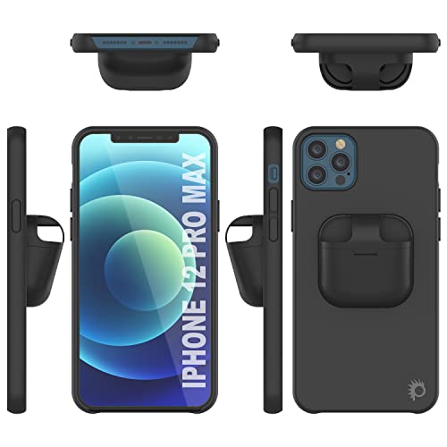Punkcase Iphone 12 Pro Max Airpods Case Holder (Centerpods Series) | Slim & Durable 2 In 1 Cover Designed For Iphone 12 Pro Max (6.7") | Protects Your Phone & Stores Your Airpods Gen. 1 & 2 [Black] #TOP6