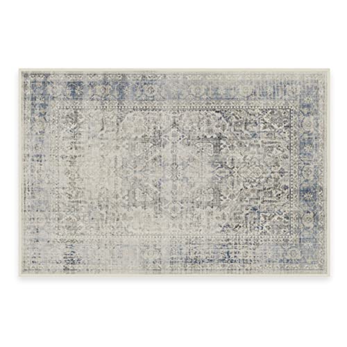 RUGGABLE Washable Vintage Area Rug – Kamran Blue Quartz 2x3, Stain-Resistant, Non-Slip – Small Machine Washable Rugs for Living Room, Bedroom, Hallway, Entryway & Bathroom–with Standard Pad