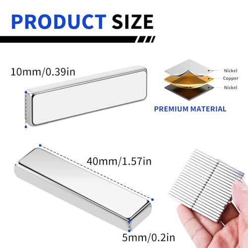 Image of Powerful Neodymium Bar Magnets, 24 Pack Heavy Duty Magnet, 40x10x5mm | Rare Earth Magnets, Rectangular Magnets, Small Magnet Strong for Fridge, DIY, Garage, Kitchen, Science, Craft, Office