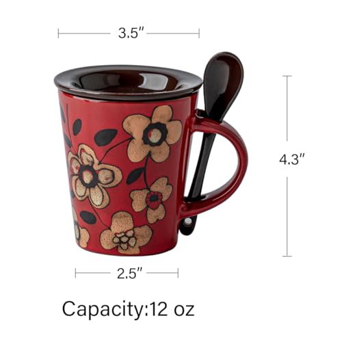 Taza de cerámica 12 oz con tapa y cuchara rojo miniatura 4