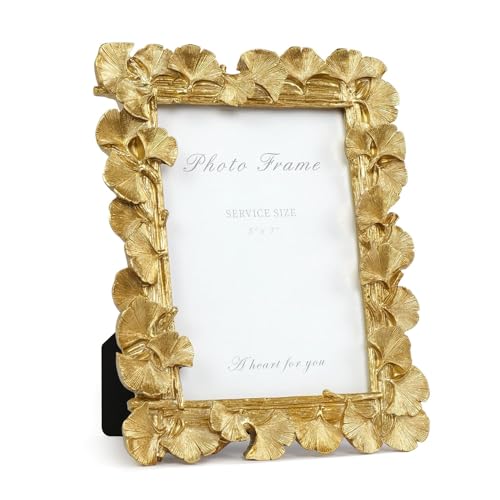 5x7 Picture Frame Vintage Gold Frames, Ornate Leaf Textured Hand-Crafted Resin with Glass Front, Gold Picture Frames for Tabletop Display, Retro Design Home Decor