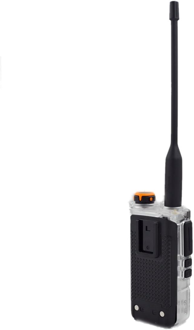 Back view of the Quansheng UV-K6 radio with belt clip attached