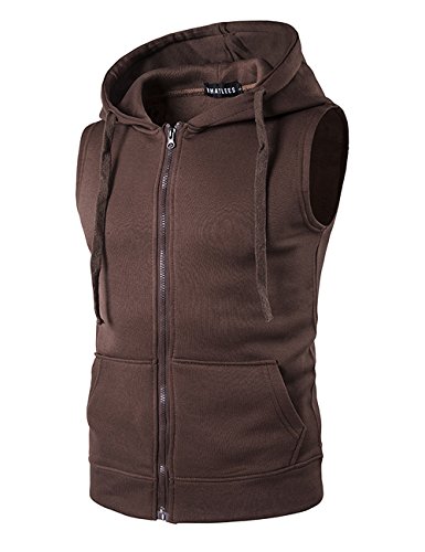 Men’s Hipster Hip Hop Sleeveless Sweatshirt Hoodie Zip Up Longline Tank Top