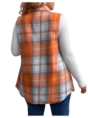 SweatyRocks Women's Plus Size Flannel Plaid Vest Lapel Neck Button Down Sleeveless Blazer Jacket2