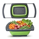 Collapsible Colander Strainer, 6 Quart Over the Sink Colander with Ergonomic Non-Slip Handles, Durable Silicone Strainer for Veggies Fruits Pasta, Dishwasher Safe Space-Saving Kitchen Essential