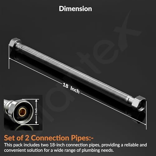 Image of Plantex Stainless Steel Leak Proof Geyser Connection Pipe | 18 Inch Hot & Cold Water Geyser Pipe | Set of 2 | G1 /2 Thread | Connection Pipe for Water Heater, Mixer & Sink | Chrome(pk-2)