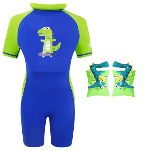 Gogokids Kids Floatation Swimsuit Toddler One Piece Swimsuits with Armbands UV 50+ Sun Protection Swimwear for 2-7 Years (26-57lbs) Boys & Girls