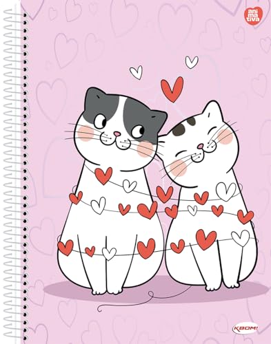 Caderno Universitário Animativa, 10 Matérias, Capa Dura, Kbom Feminino, 200 Folhas, Pacote com 4