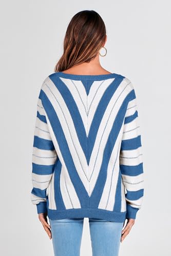 PRETTYGARDEN Sweaters for Women 2025 Long Sleeve Striped Knitted V Neck Pullover Jumper Tops Fall Outfits Fashion Clothing
