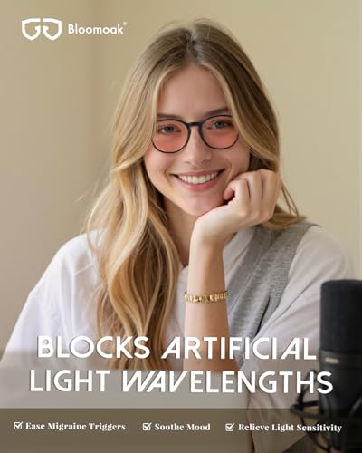Image of Bloomoak Rose Migraine Glasses, FL-Flex Light Sensitivity Relief Glasses for Fluorescent LED Glare /Photophobia /Eye Strain