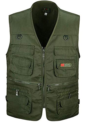 Mengmiao Herren Outdoor Fotografie Camping Angelweste Multitaschen Ärmellose Jacke Arbeitsweste Mantel (Armee Grün, XL) Cover