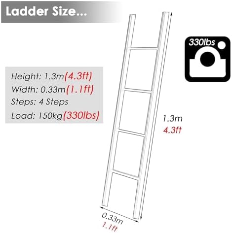Adjustable Bunk Bed Ladder with Hooks, Double Elevated Bed Access for Adults & Teens, Silver 1.4ft - Perfect for Campervans & Twin Beds