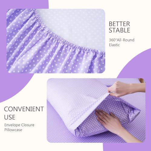 Image of MCO 4Pieces Polka Dot King Size Sheets Set, Breathable King Sheet Set with 16 inch Deep Pocket, Ultra-Soft, Oeko-TEX, Modern & Luxury, Brushed Microfiber Bedding Set(King, Polkadot Purple)