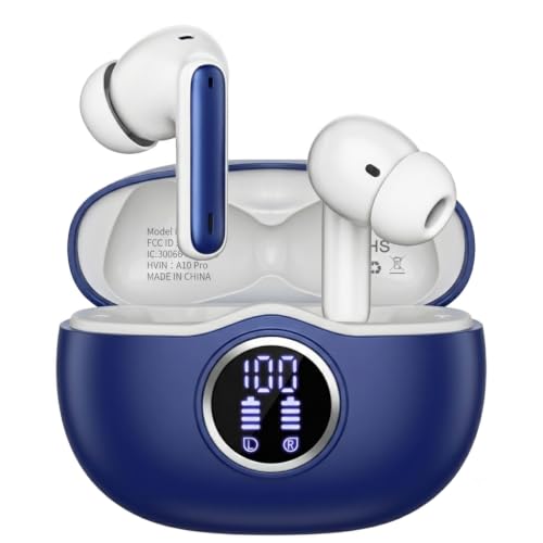 Image of Wireless Earbuds, Bluetooth 5.3 Headphones HiFi Stereo 50H Playback LED Digital Display Ear Buds with ENC Noise Canceling Headset, IPX7 Waterproof Earphones for Gym /Running /Work (Blue)