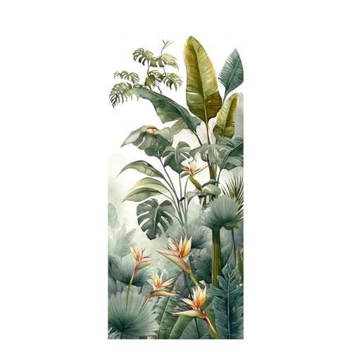 Image of PAPER PLANE DESIGN Tropical Arch Wall Mural - Peel & Stick Banana Leaf & Bird of Paradise Wallpaper - Waterproof Self Adhesive Canvas Texture for Bedroom, Living Room & Entryway, 6ft x 2.5ft (E)