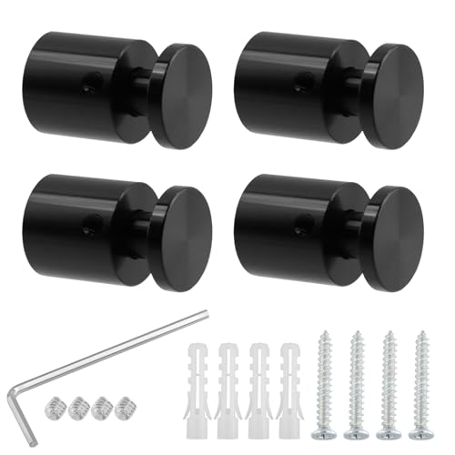 Image of Antrader 4Pcs 3 /4 inch x 3 /4 inch Aluminum Alloy Burglarproof Sign Standoffs,Black | Glass Standoffs with Allen Wrench, Wall Mount Standoff Holder Advertise Fixing Nails
