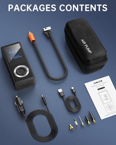 Image of Tire Inflator Portable Air Compressor, 150 PSI Smart Air Pump with Digital Pressure Gauge, LED Light, 12V Car Power Adapter, Storage Box