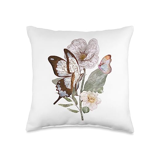 Pollinator-friendly Garden Art by NLTS Pollinator Butterflies & Flowers Cottage core Botanical Throw Pillow, 16x16, Multicolor