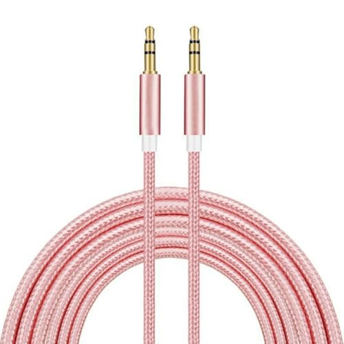 Aux Cable, Jack to Jack 3.5mm Nylon Braided Male to Male Audio Cable, Headphone Aux Cord Audio Stereo lead, Compatible with Microphone Headset Earphone Speaker Phone Laptop PC TV Car Mp3. (Pink)