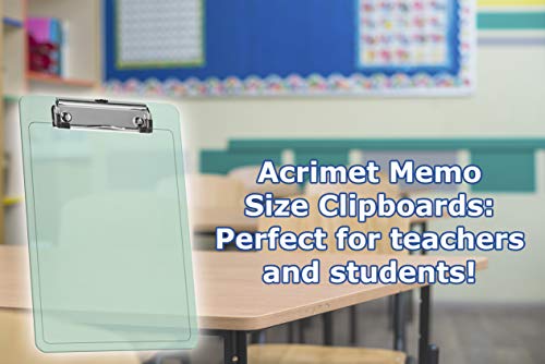 Acrimet Clipboard Memo Size A5 (9 1/4” X 6 5/16”) Low Profile Clip (Plastic) (Clear Green Color) (6 Pack) #TOP6