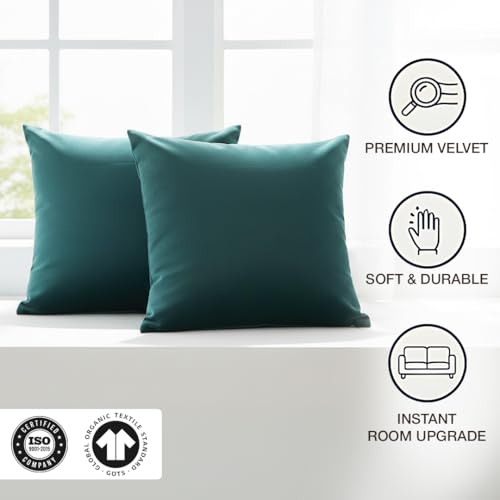 Image of HOMEMONDE Velvet Cushion Covers Set of 5-16x16 Inch Decorative Pillow Cover for Sofa, Couch, Chair, Rama Green