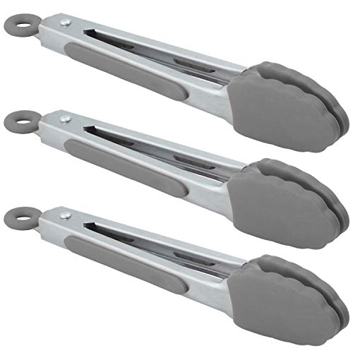 HINMAY Mini Tongs with Silicone Tips 7 Inches stainless steel Appetizer Tongs, Set