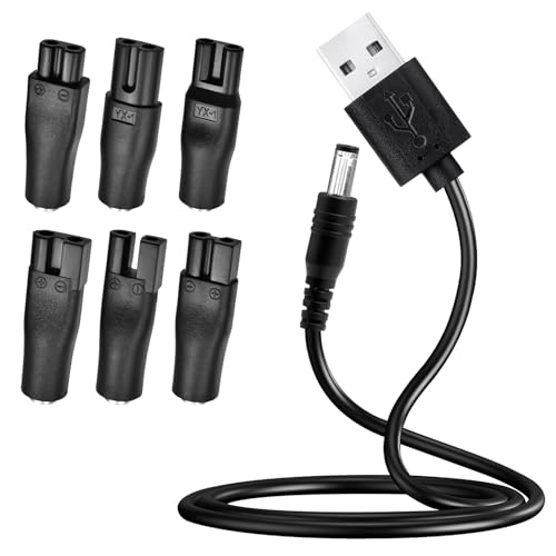 Generic - 7Pcs Universal Electric Shaver Charger Kit,5V USB Shaver Charger Cable USB Power Adapter Cord Replacement with 6pcs Heads for Beard Trimmers,Shavers,Electric Hair Clippers & 5V Beauty Instruments