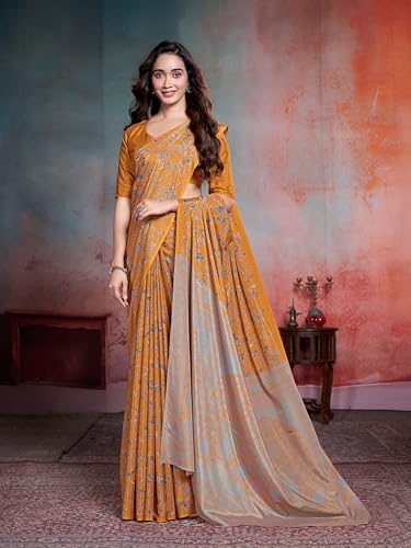 Image of Garden Vareli Floral Print Crepe Saree With Unstitched Blouse Piece