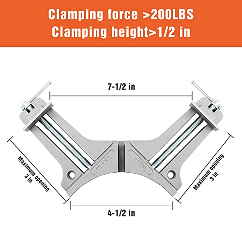 Pony 2-Piece 90 Degree Corner Clamp Set, Featured With 3’’ Maximum Opening, 200 Lbs Clamping Force & 1/2’’ Clamping Height, Aluminum Alloy Body, Adjustable Right Angle Clamps For Multiple Projects #TOP2