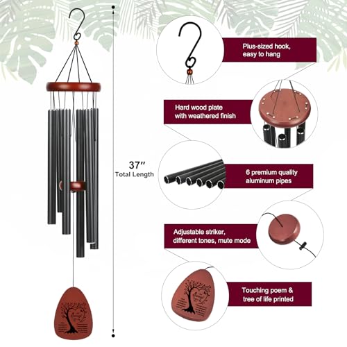 Image of Cardinal Memorial Wind Chimes Outside - Sympathy Wind Chimes Gift for Loss of Loved One Father Mother Husband, Windchimes in Memory Mom Dad Condolence Remembrance Funeral (VT-665)