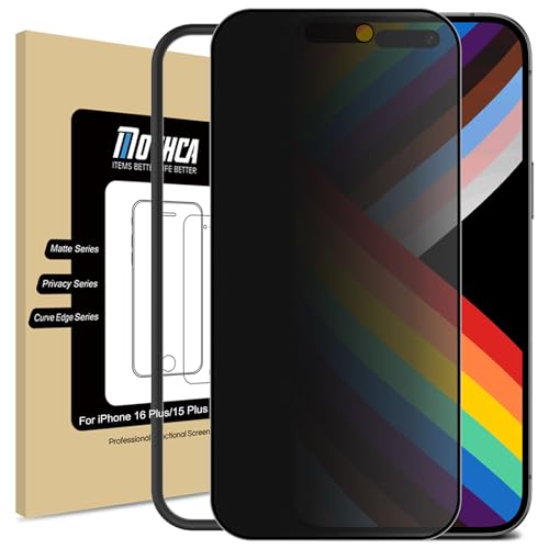 Mothca Matte Privacy Screen Protector for iPhone 16 Plus/iPhone 15 Plus 6.7 inch with Easy Installation Tool Anti Spy Anti Glare Full Coverage Tempered Glass Film Anti-Fingerprint Smooth as Silk