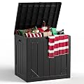 MAKE CHANGES Outdoor Storage Box,30 Gallon Deck Box Outdoor Storage Bench Outside Waterproof Resin Storage Bench, Lockable Patio Cushions, Garden Tools Storage For Furniture, UV Resistant(Black)