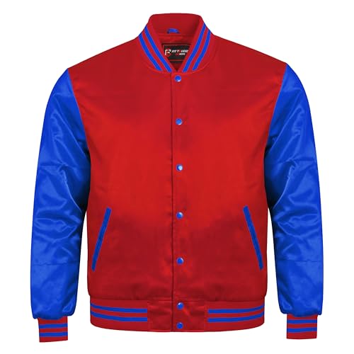 Unisex Satin Varsity Jacket Multicolor Body & Royal Blue Sleeves Lightweight Bomber Streetwear Style